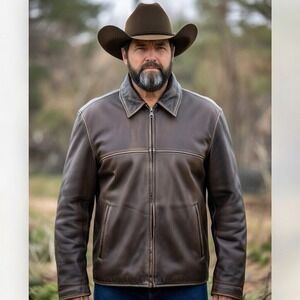 Vtg Eddie Bauer LEATHER XL JACKET Brown Bomber Heavy Thinsulate Insulated Moto